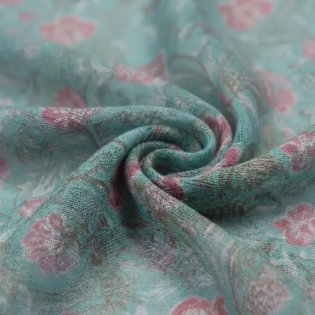 Hand Block Printed Kota Doriya Dupatta in Teal Floral Pattern