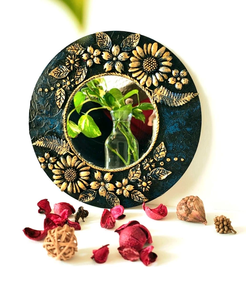 Wall Decor With Centre Mirror and Clay Detailing