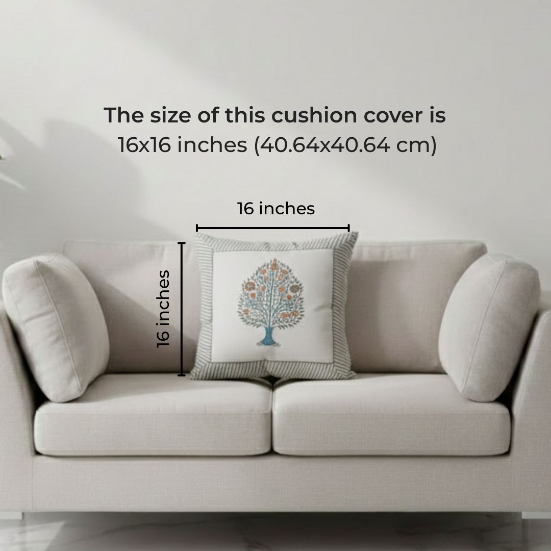 South Cotton Block Printed Cushion Covers with Central Floral Motif (Set of 2)