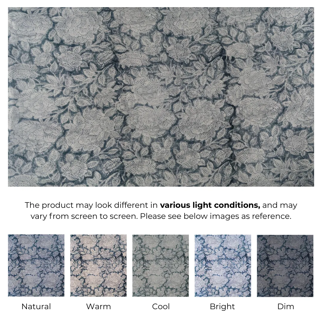 Single-Sided Hand Block Printed Mal Cotton Fabric – Blue Floral Motif | Sold Per Meter