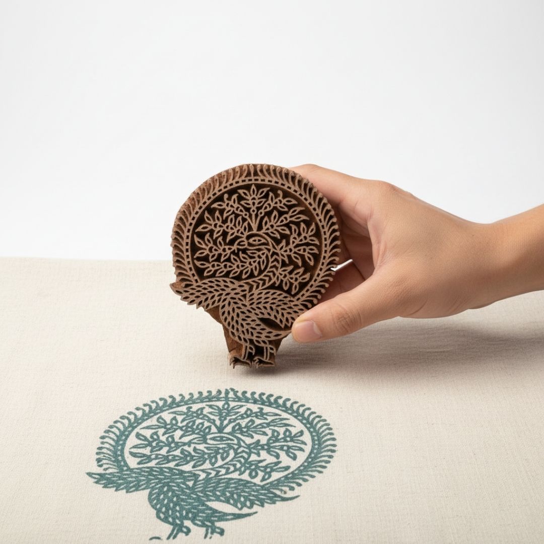 Handcrafted Gurjan Wood Block with Tree of Life Motif for Textile Printing