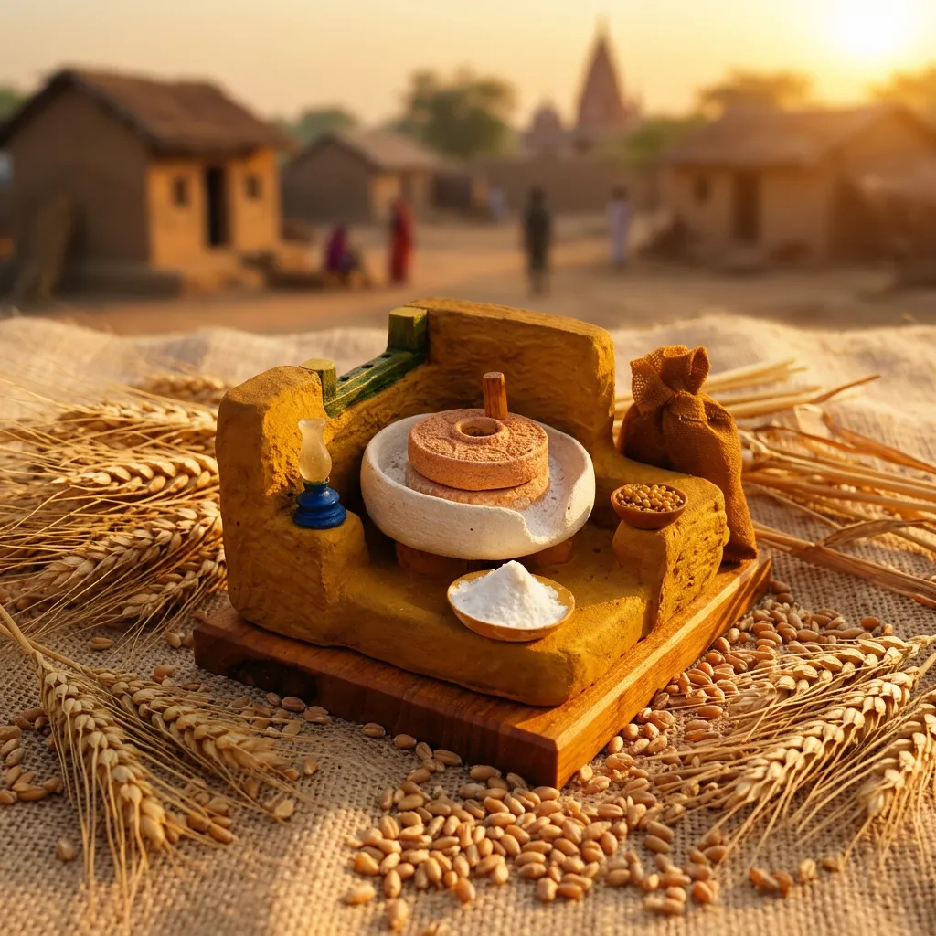 Rustic Aata Chakki Village Miniature Decor (Yaado Ke Kone)