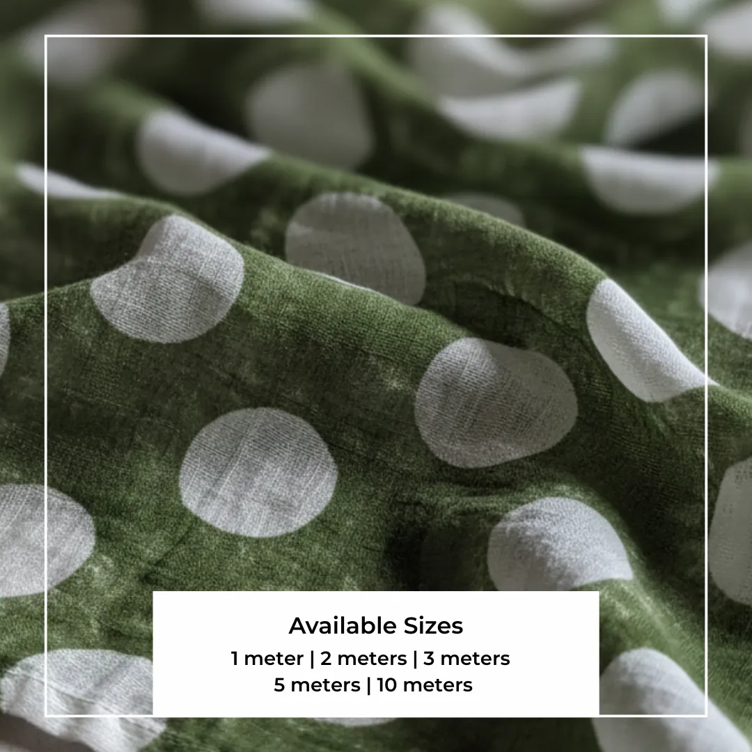 Single-Sided Hand Block Printed Mal Cotton Fabric – Green Geometric | Sold Per Meter