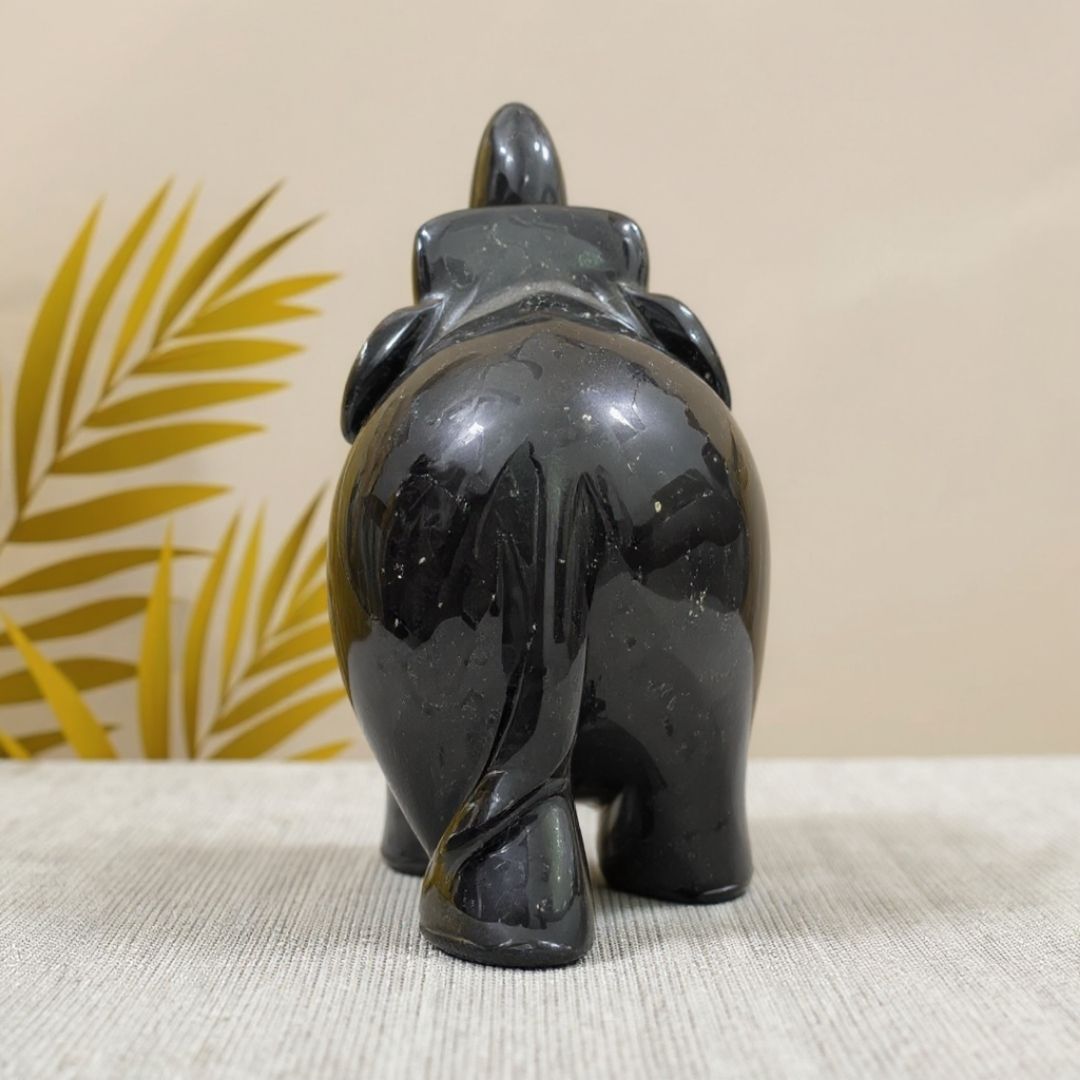 Black Aventurine Elephant Figurine for Home Decor and Good Luck