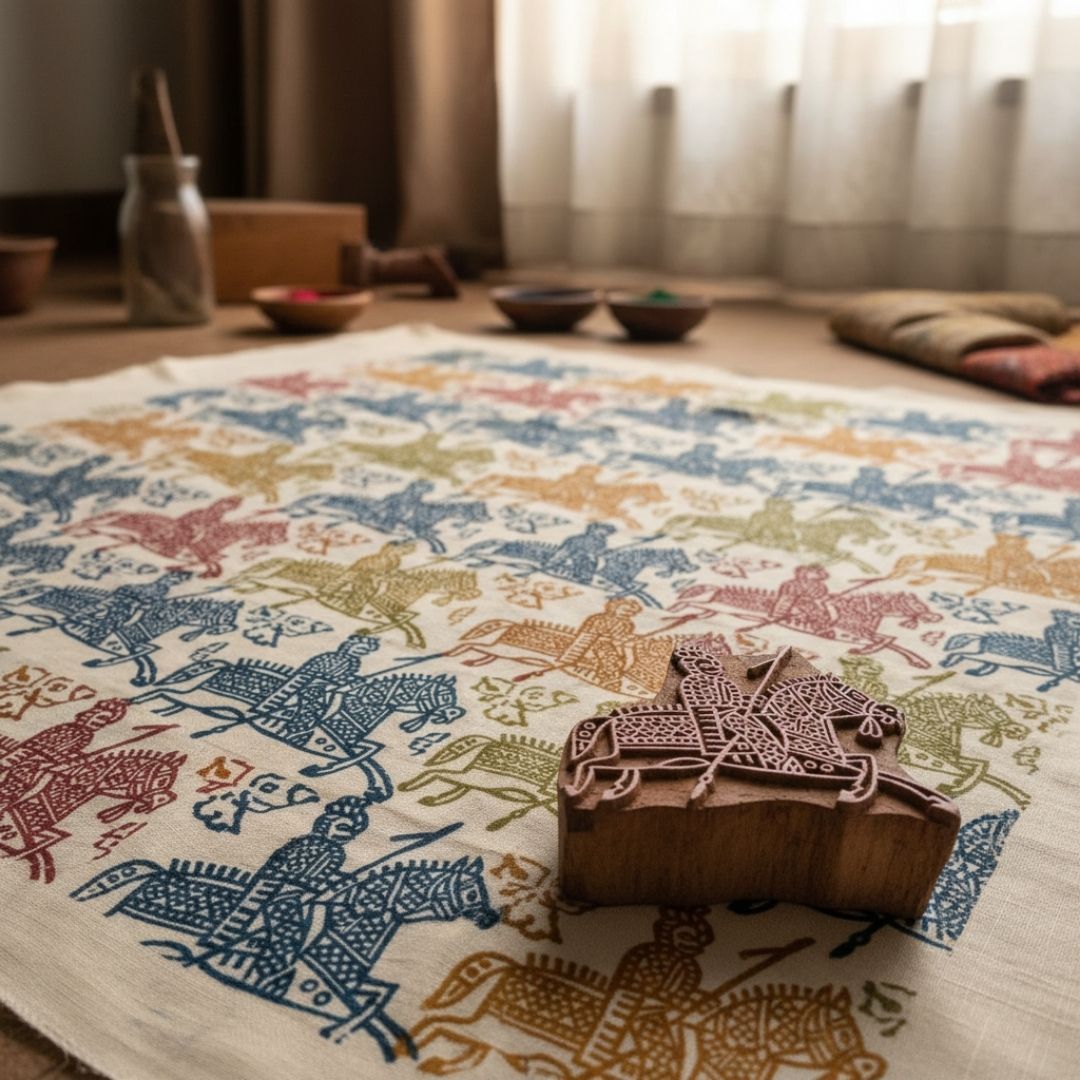 Handcrafted Gurjan Wood Warrior and Tiger Block for Textile Printing