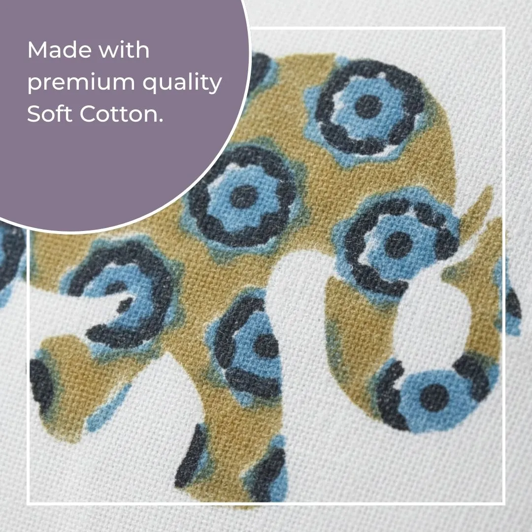 Hand Block Printed Cotton Cushion Covers with Central Elephant Motif (Set of 2)