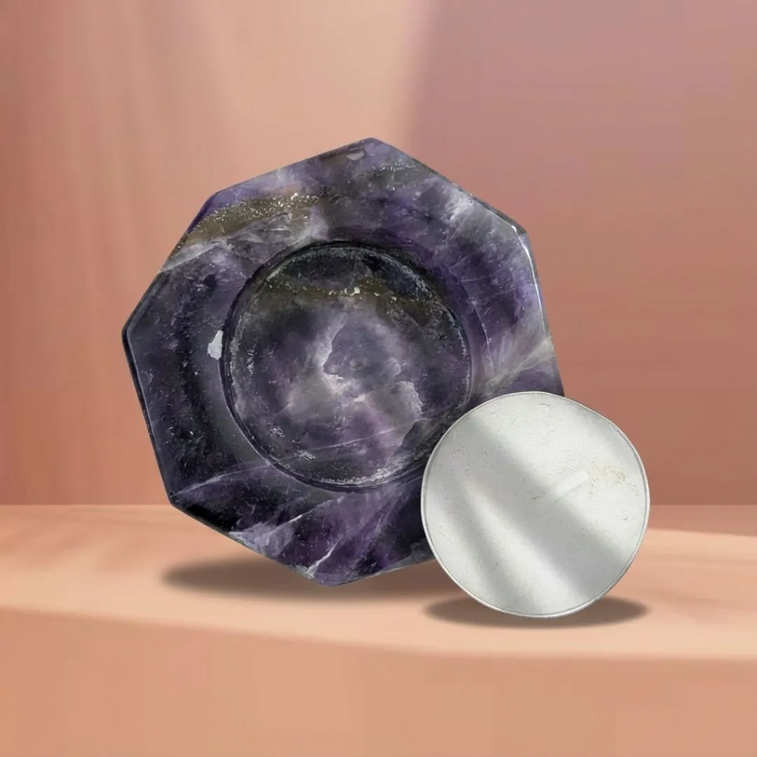 Amethyst Crystal Tea Light Holder for Home Decor and Meditation