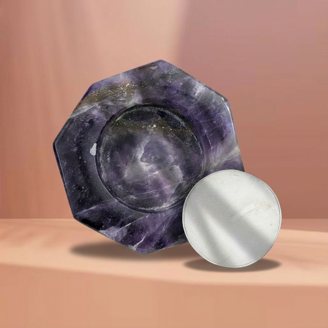 Amethyst Crystal Tea Light Holder for Home Decor and Meditation