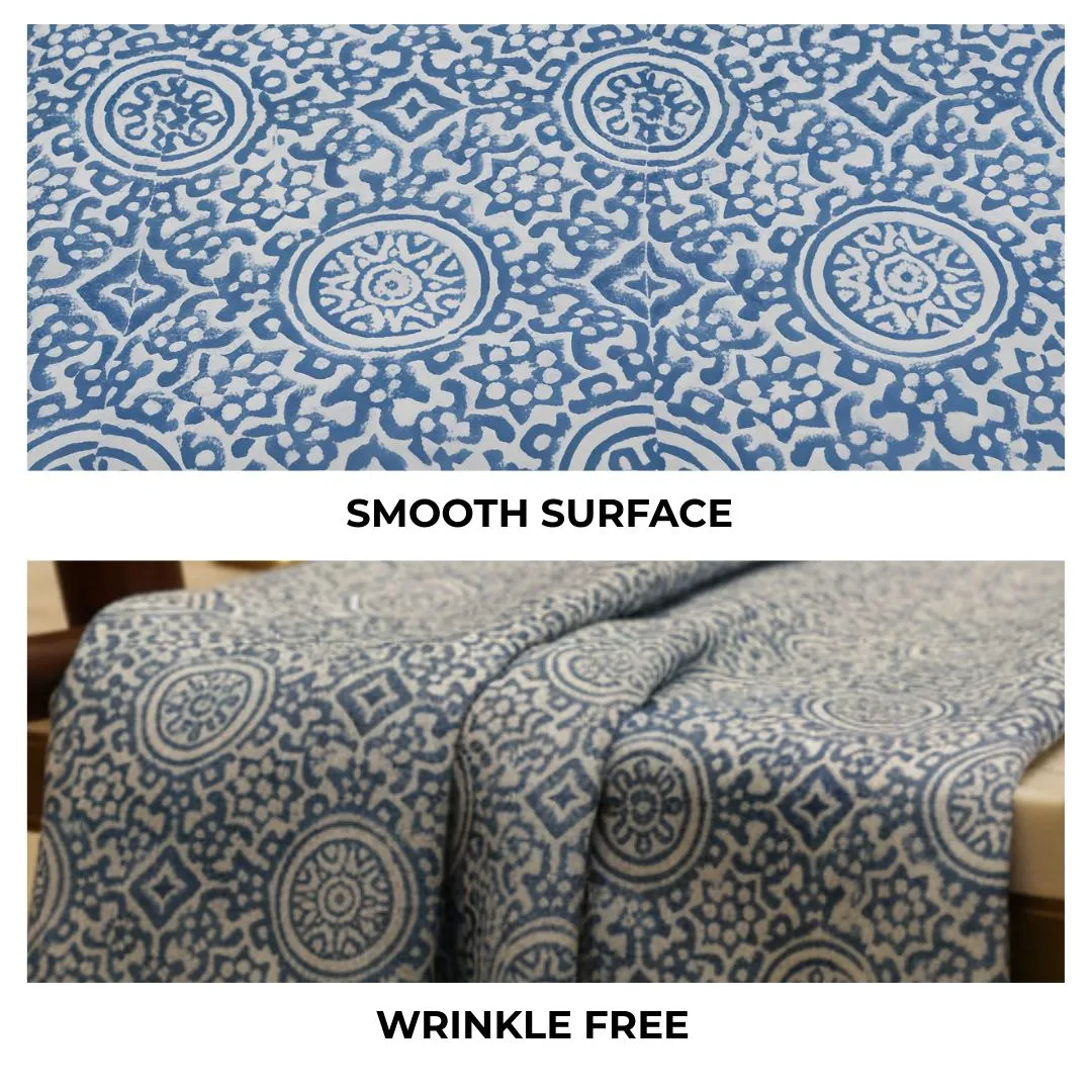 Single-Sided Hand Block Printed Mal Cotton Fabric – Soft Blue Pattern | Sold Per Meter