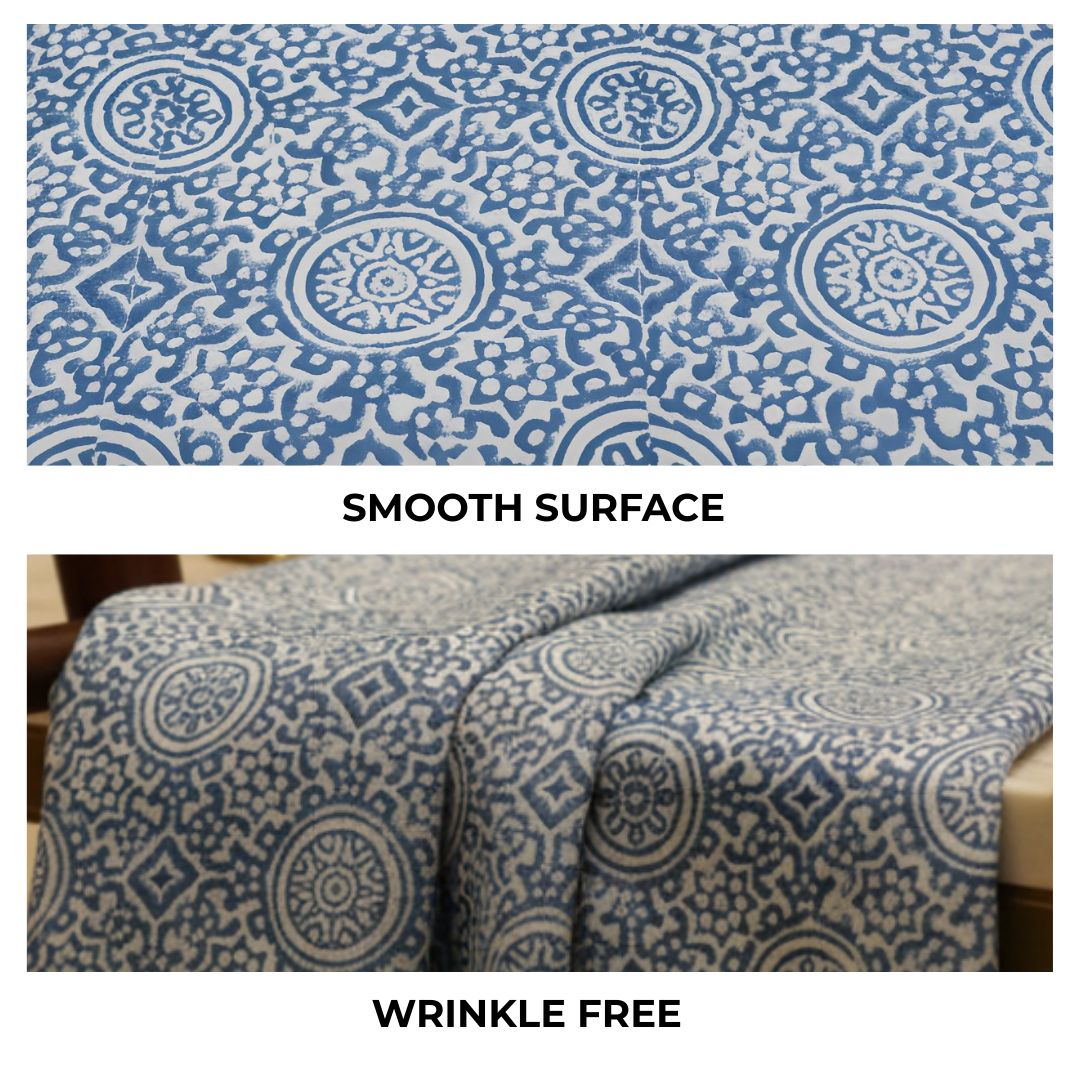 Single-Sided Block Printed Mal Cotton Fabric in Soft Blue Pattern