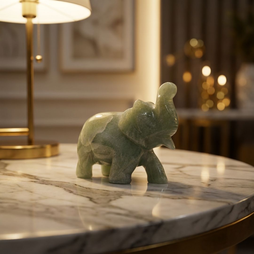 Aventurine Elephant Figurine for Positive Energy and Artisanal Decor