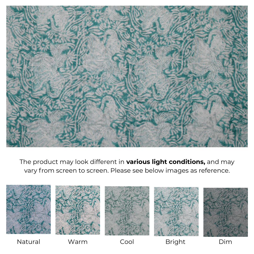 Single-Sided Block Printed Mal Cotton Fabric in Soft Green Floral Pattern