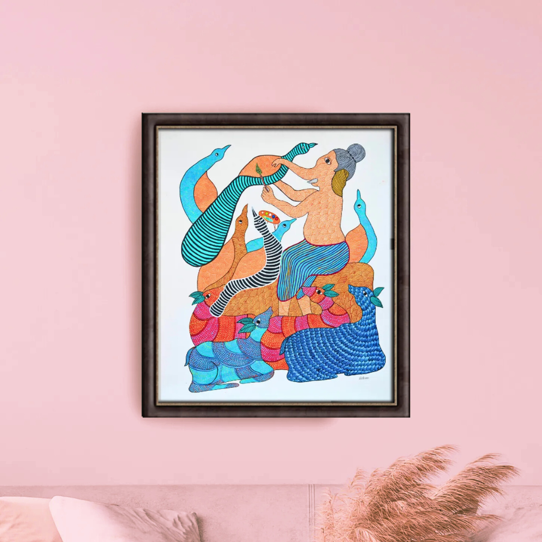 Lord Ganesh painting the peacock