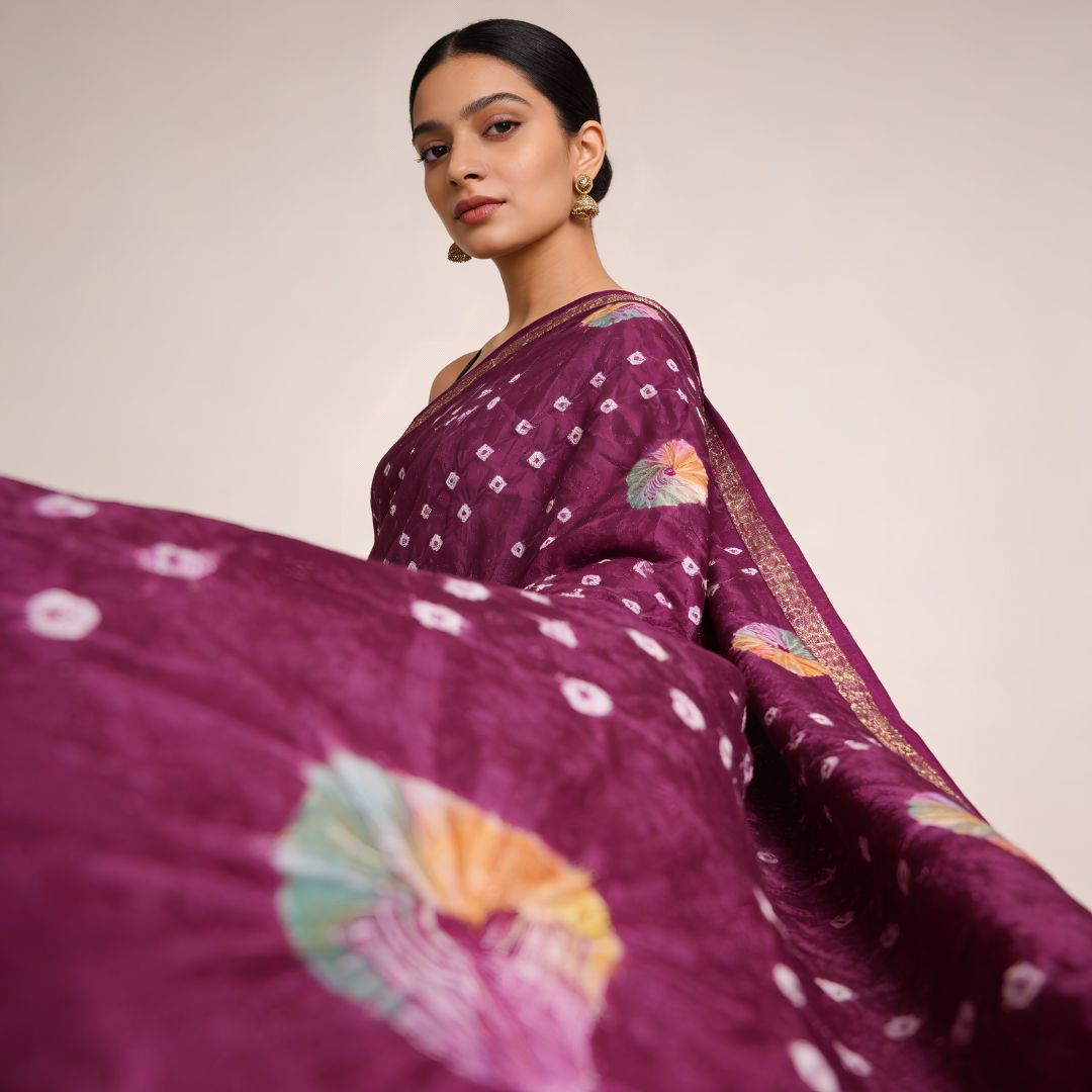 Semi Silk Bandhej Tie & Dye Saree with Coordinated Blouse Piece (Unstitched)