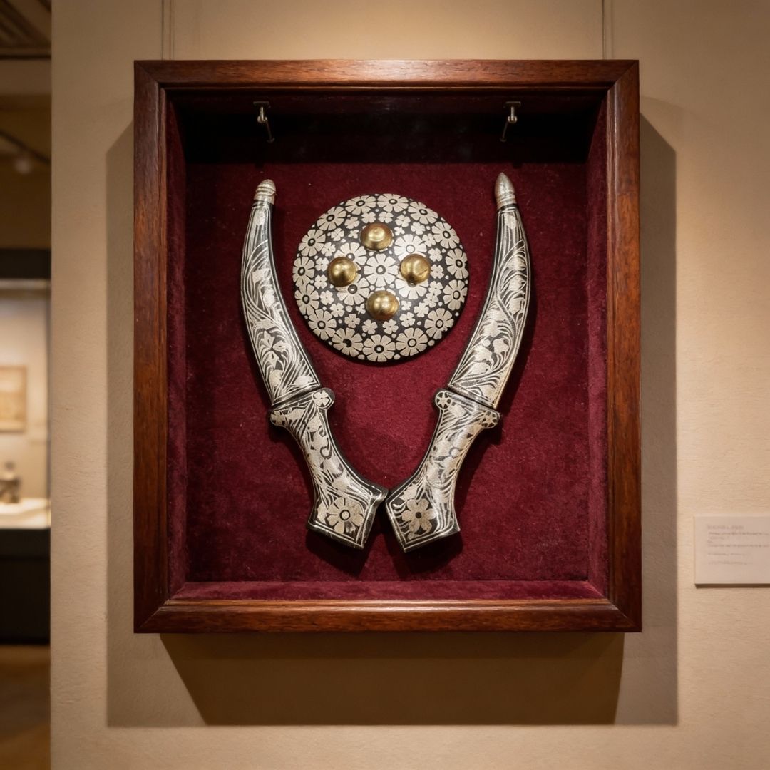 Shield Koftgari Decorative Dagger Pair Traditional Metal Art 