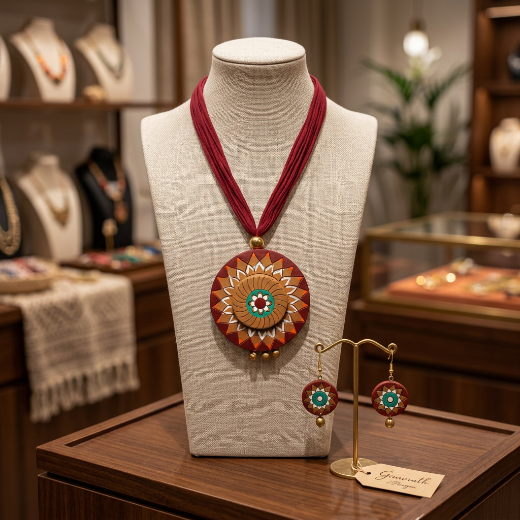 Handmade Terracotta Necklace Set Maroon