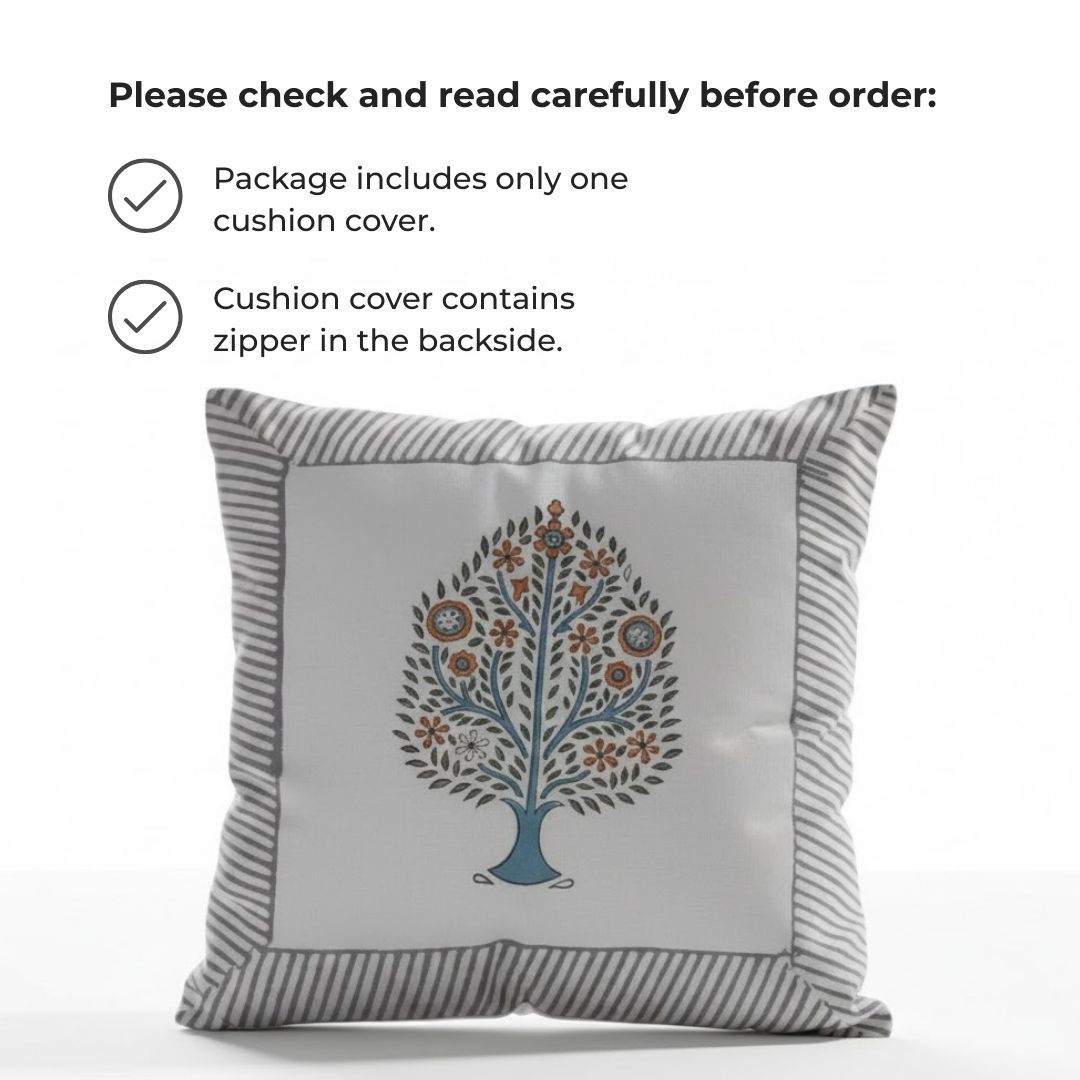 South Cotton Block Printed Cushion Covers with Central Floral Motif (Set of 2)