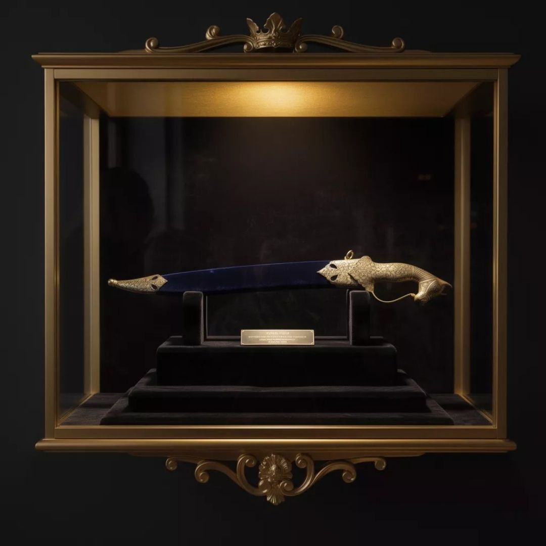 Black Handle Koftgari Dagger with Handcrafted Metal Inlay Detailing