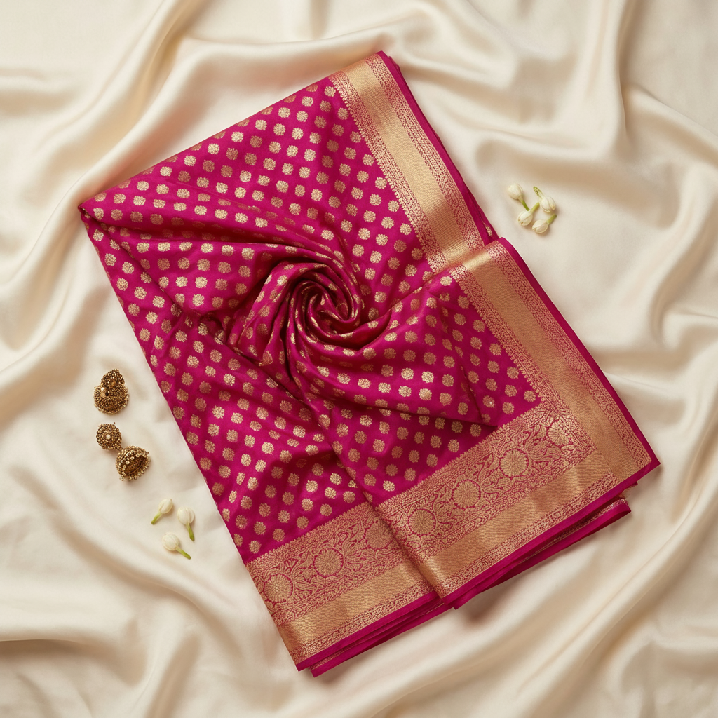 Pure Kanchipuram Kanjivaram Silk Saree Pink Gold Zari