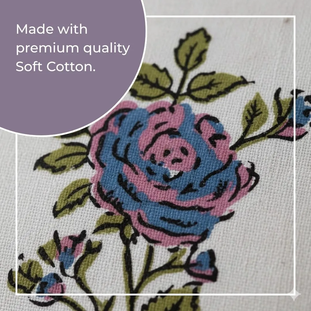 South Cotton Block Printed Cushion Covers with Central Floral Motif (Set of 2)