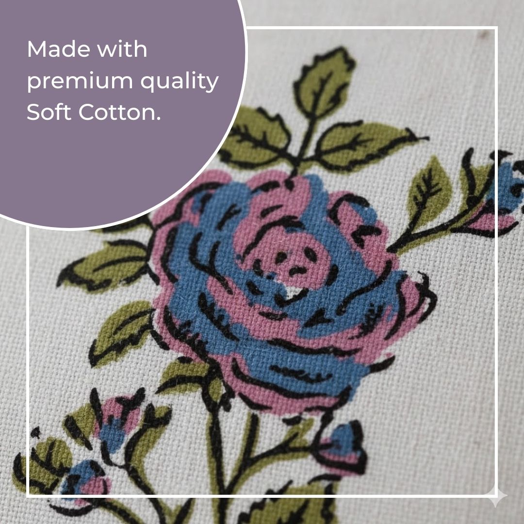 South Cotton Block Printed Cushion Covers with Central Floral Motif (Set of 2)