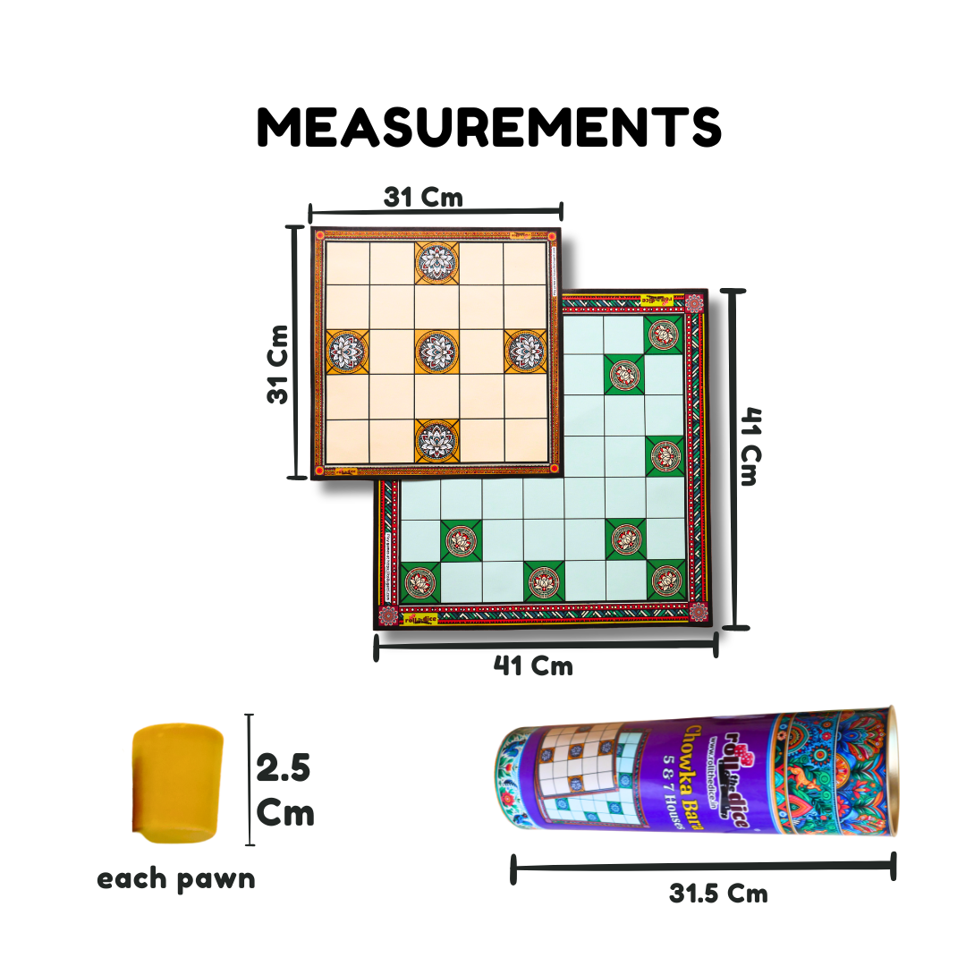 Chowka Bara 5 & 7 House Board Game Combo Set | Cotton Canvas Mat & Wooden Pawns | Ashta Chamma (Telugu), Daayam (Tamil) | Includes How to Play Instructions