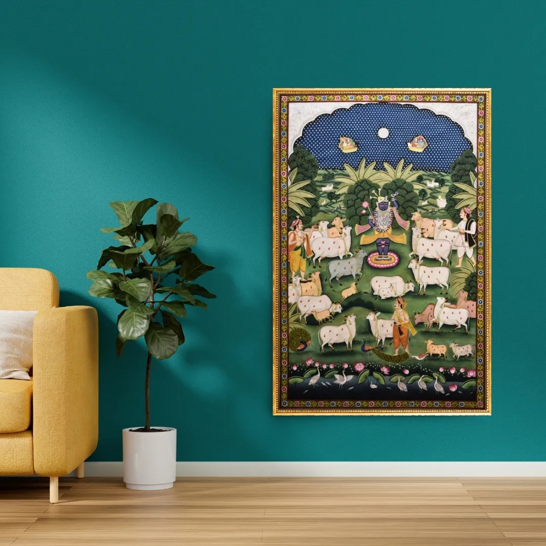 Shrinathji with Cows in Forest