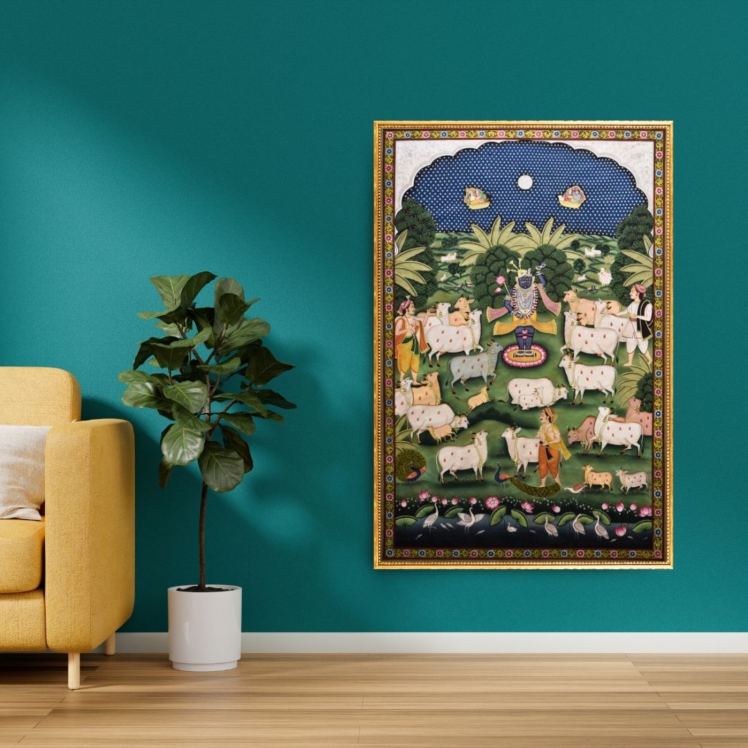 Shrinathji with Cows in Forest