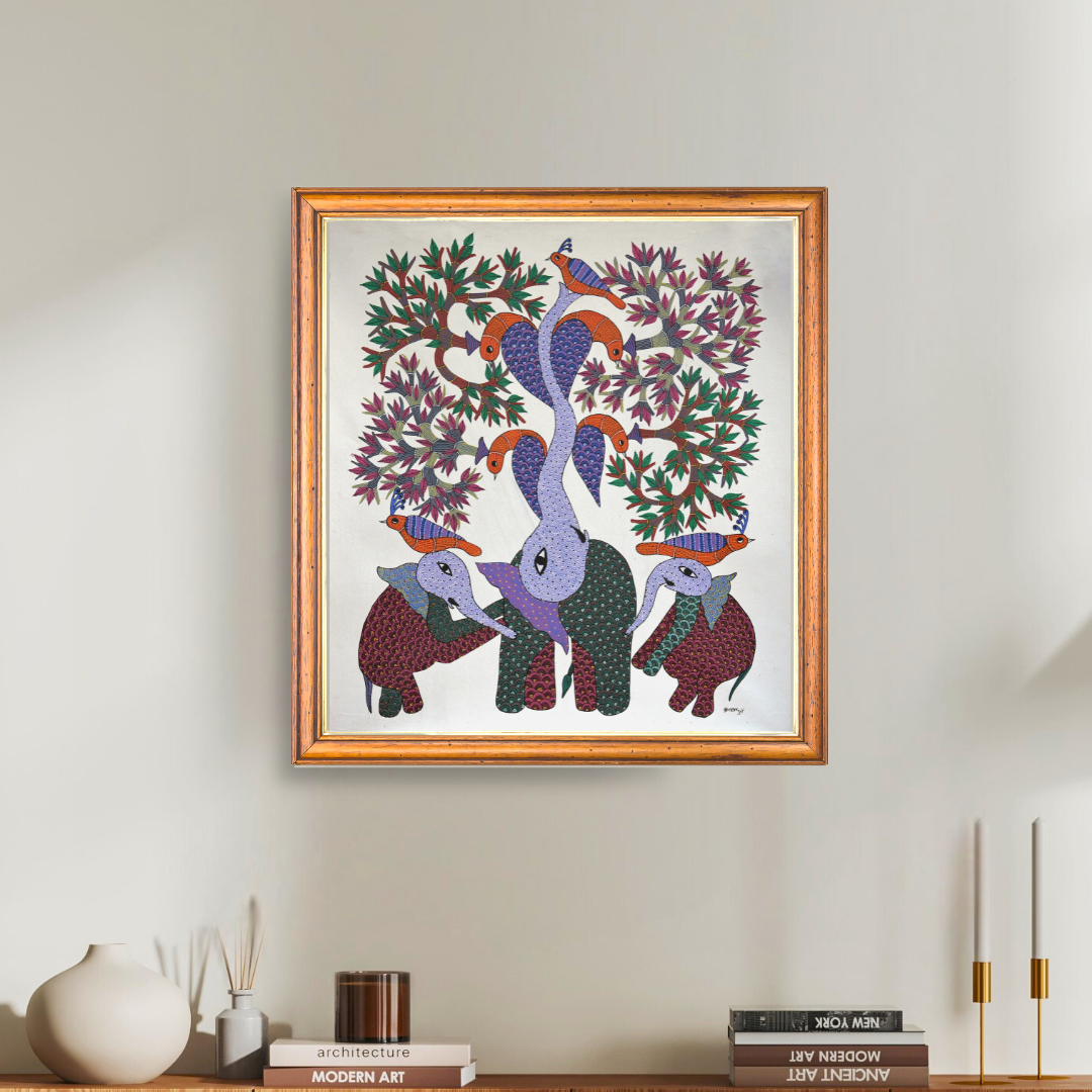 Peacock on the Trunk of Elephant Product Image