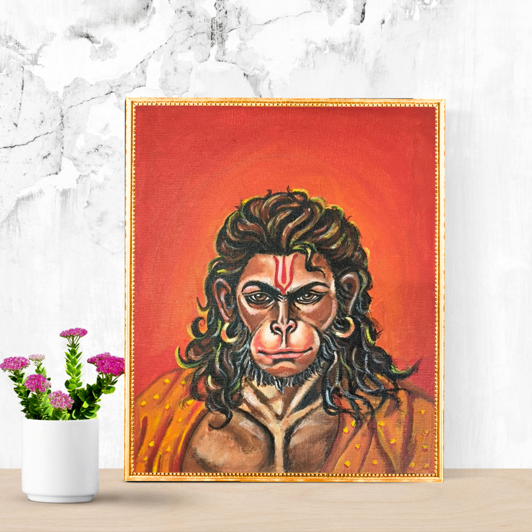 “Divine Strength Hanuman Portrait” - Original Acrylic Painting 