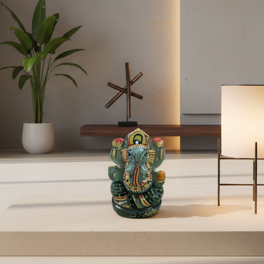 Aventurine Stone Ganesh Idol for Home Decor and Positive Energy