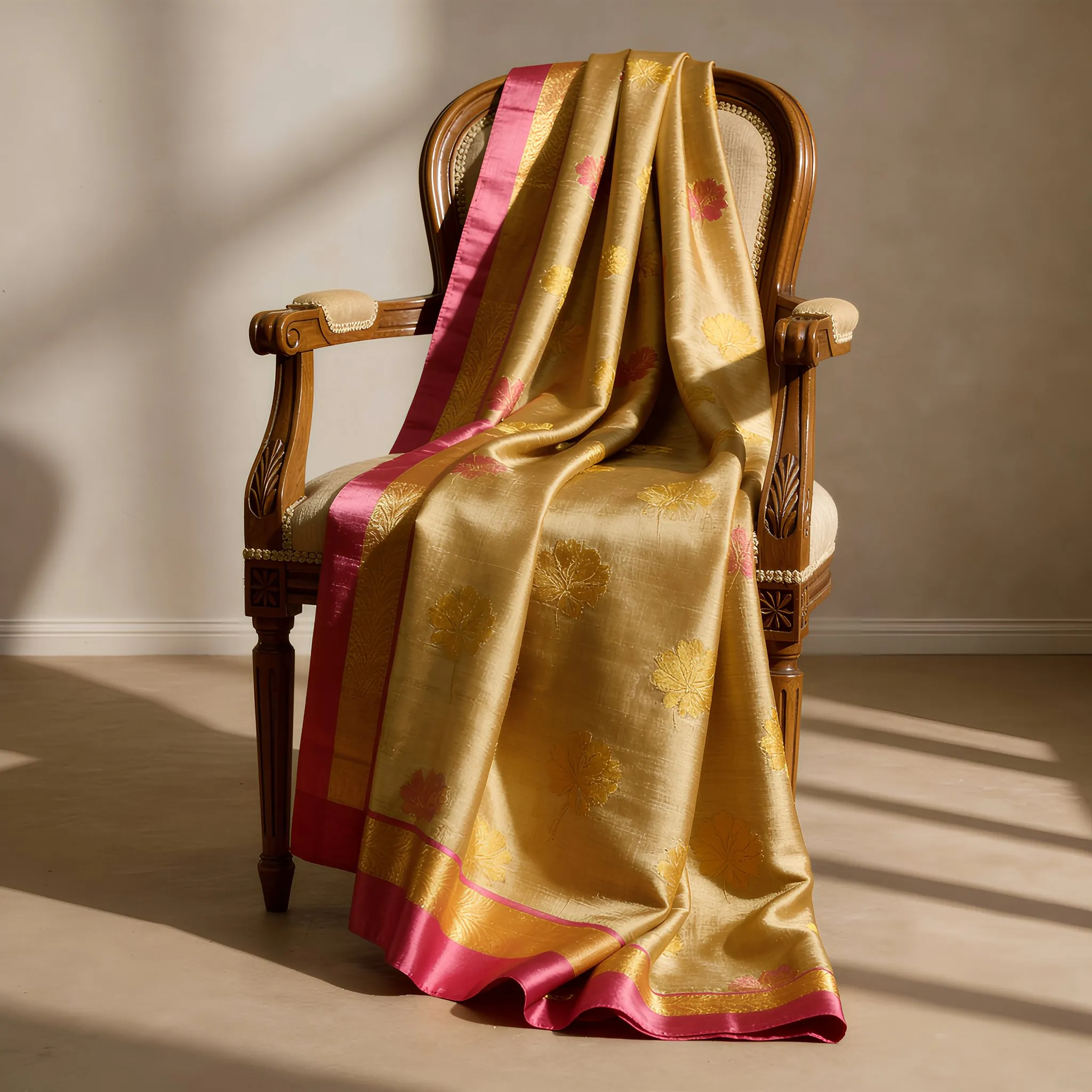 Motka Tussar Silk Saree Golden Pink Border