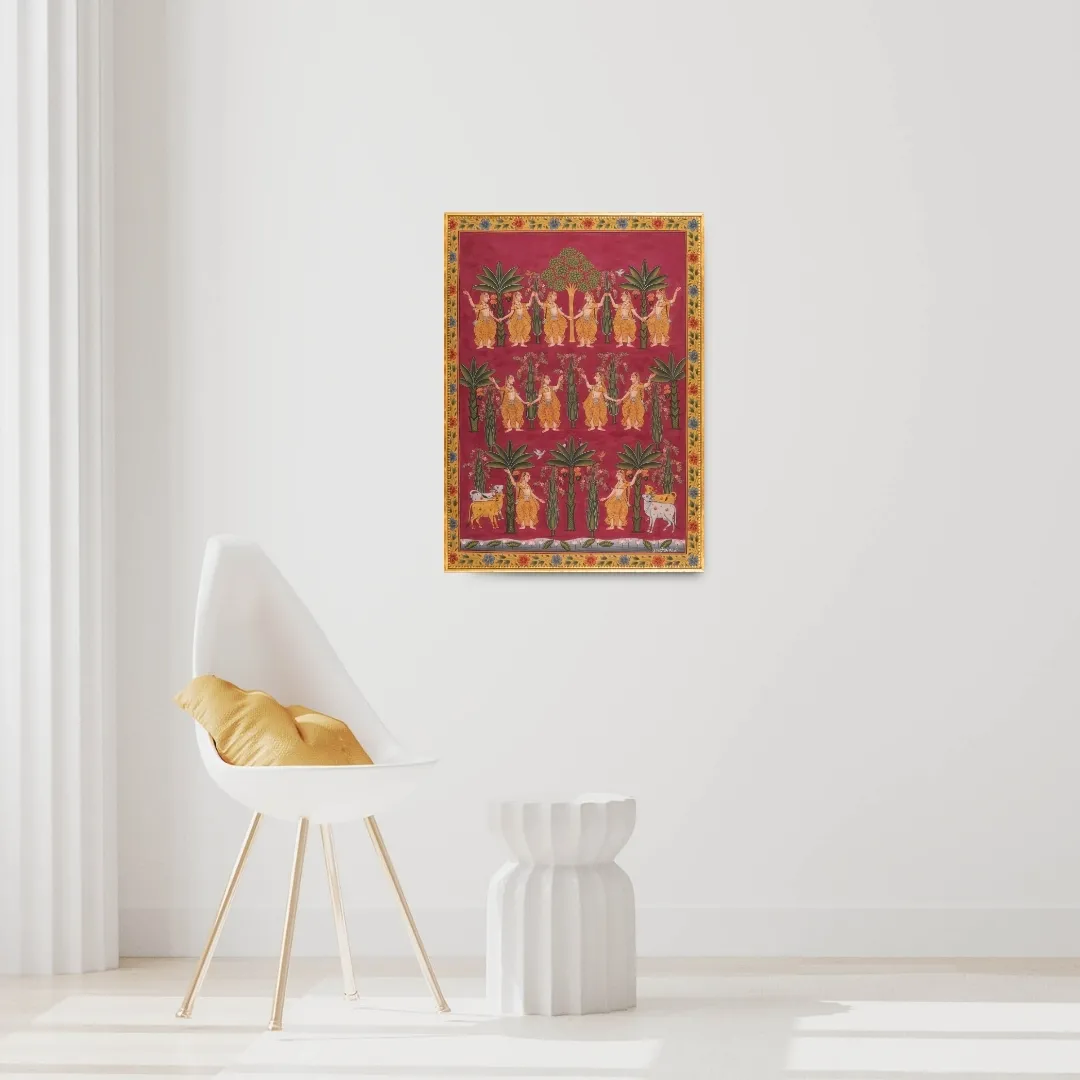 Pichwai Gopiyan & Trees Painting ( Japanese gold )