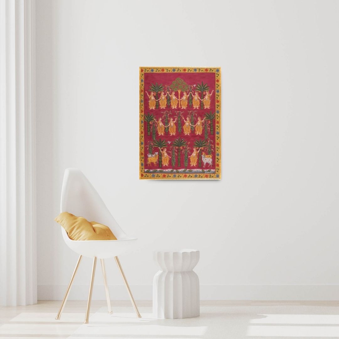 Pichwai Gopiyan & Trees Painting ( Japanese gold )