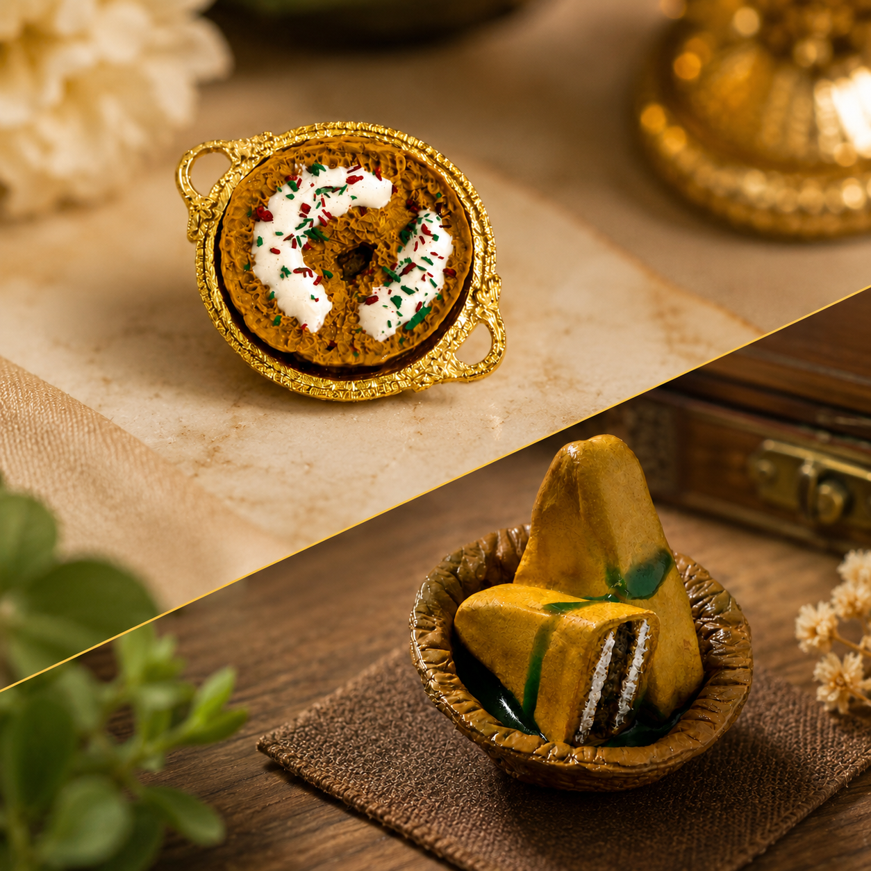 Miniature Bread Pakora & Ghevar Magnet Set