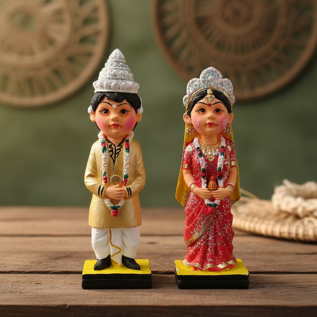 Traditional Bengali Couple Clay Dolls Wedding Decor