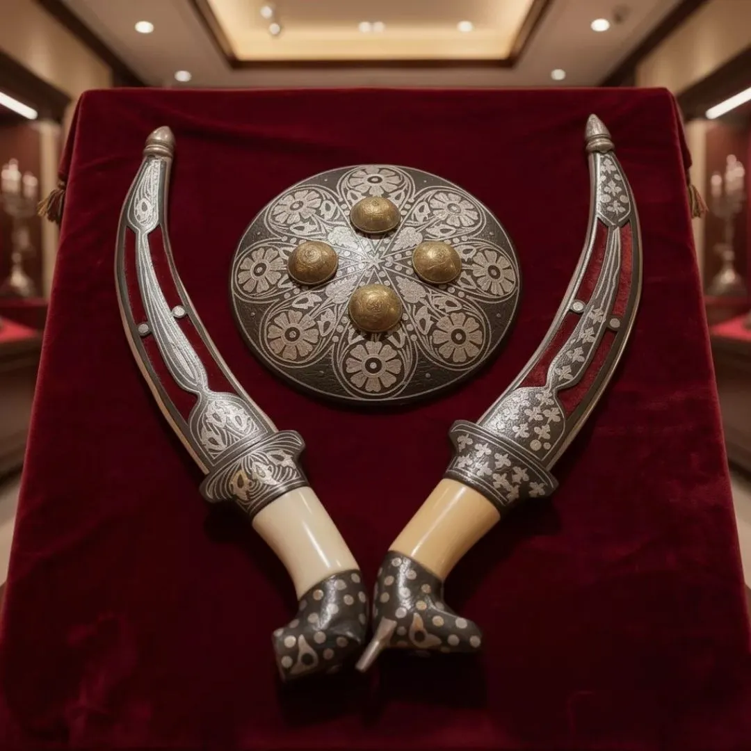 Shield Koftgari Decorative Dagger Set Traditional Metal Art