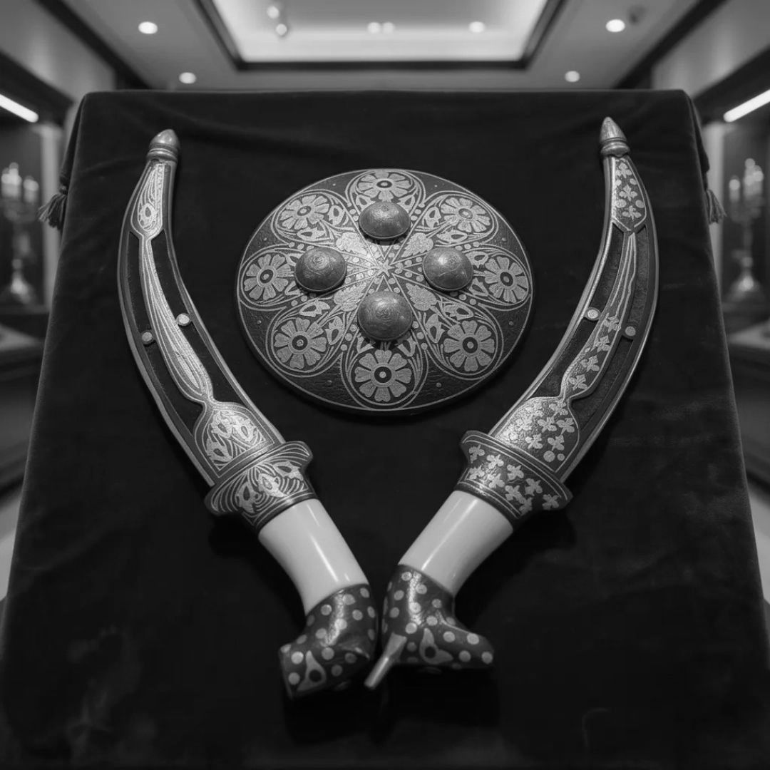Shield Koftgari Decorative Dagger Set Traditional Metal Art