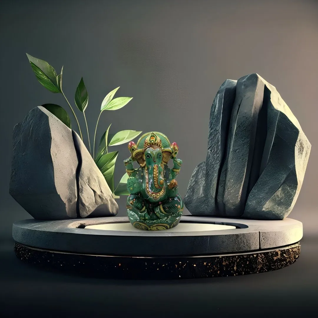 Aventurine Gemstone Ganesh Idol for Home and Spiritual Decor