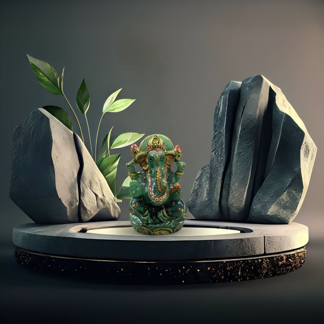 Aventurine Gemstone Ganesh Idol for Home and Spiritual Decor