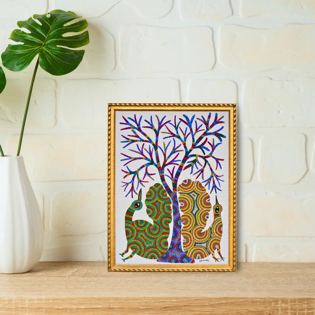 Two Peacocks Under a Tree