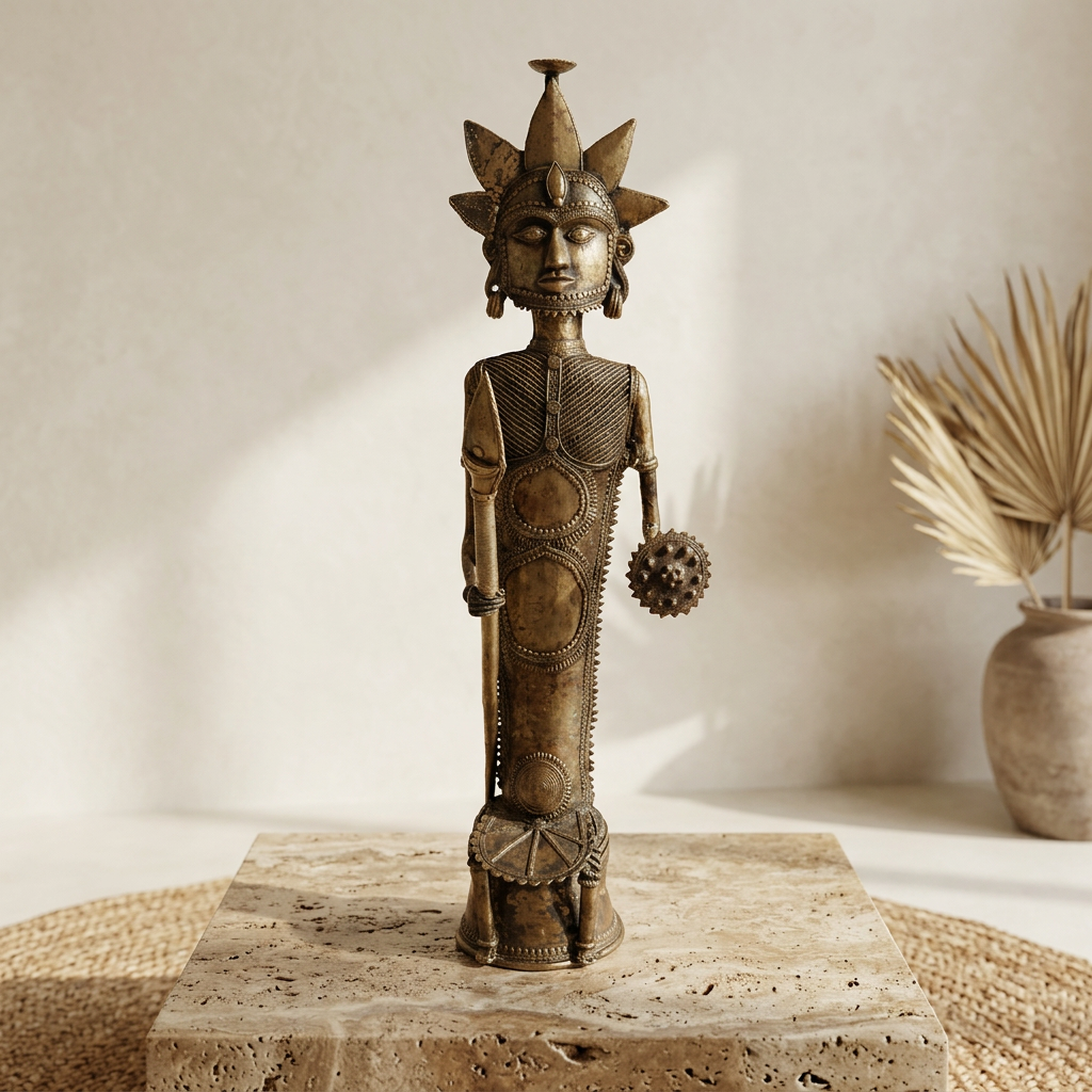 Dhokra Sculpture  - A Tribal King Stands. 
