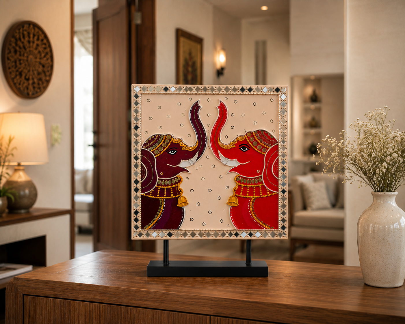 Lippan Art Wall Hanging: Greeting Elephants