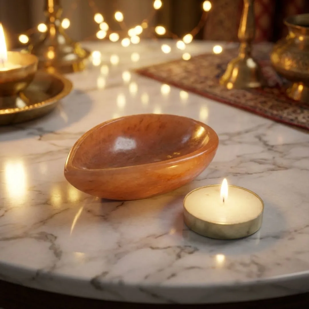 Handcrafted Red Quartz Tea Light Holder for Warm Ambient Decor