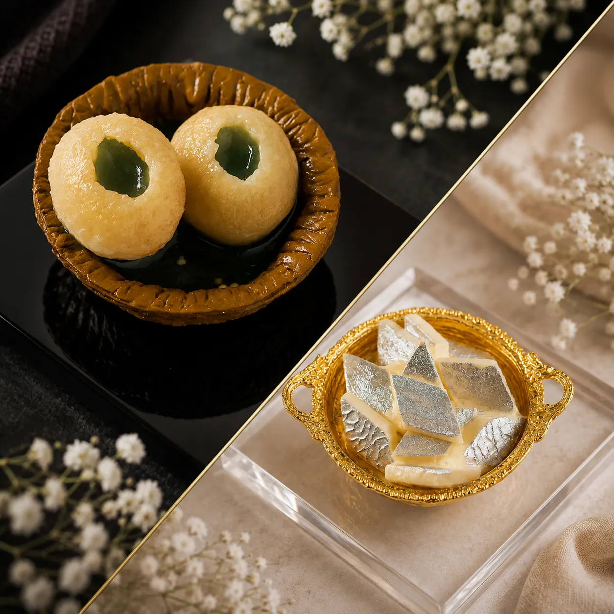 Miniature Pani Puri and Kaju Katli Magnet Set