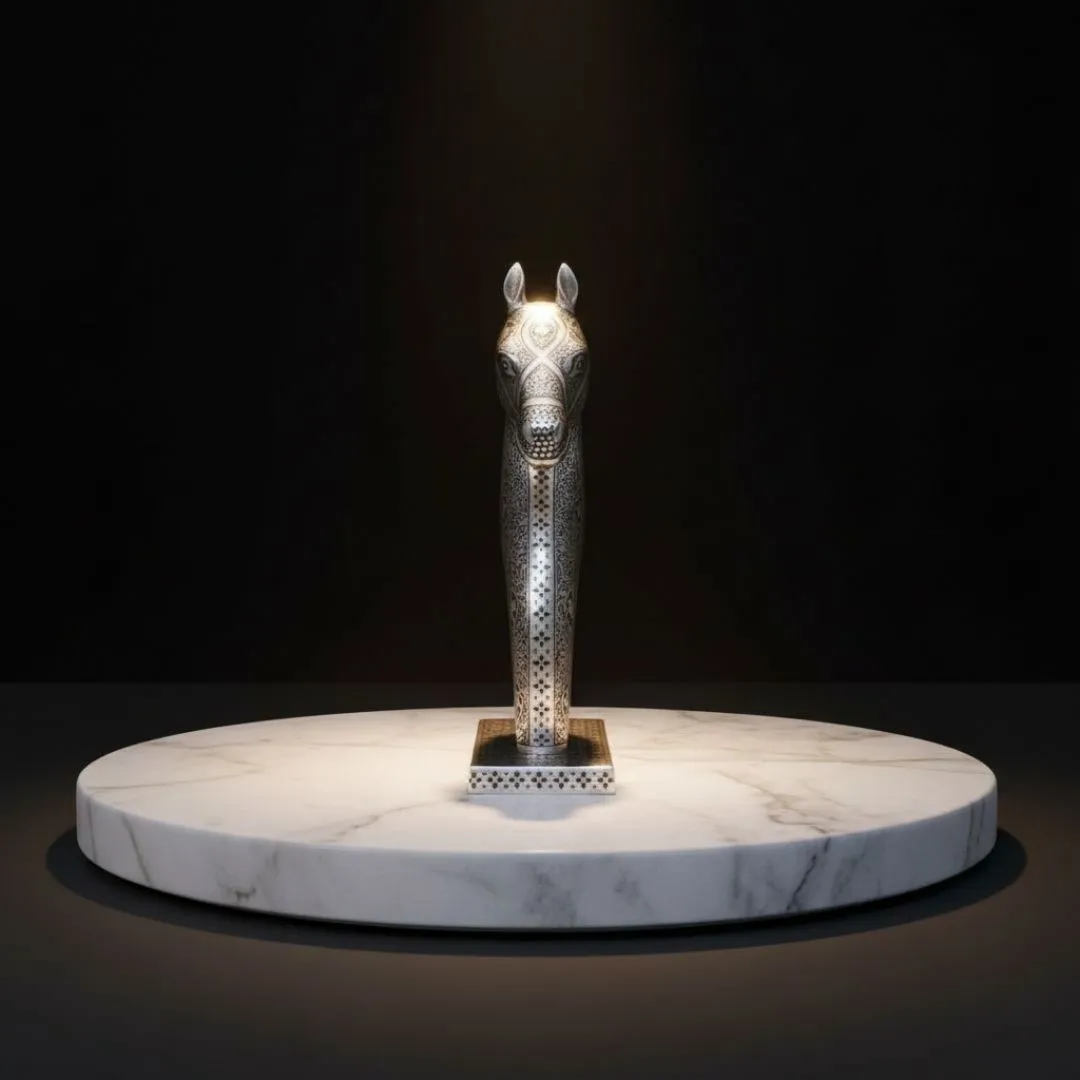 Silver Koftgari Horse Bust with Intricate Metal Inlay Art