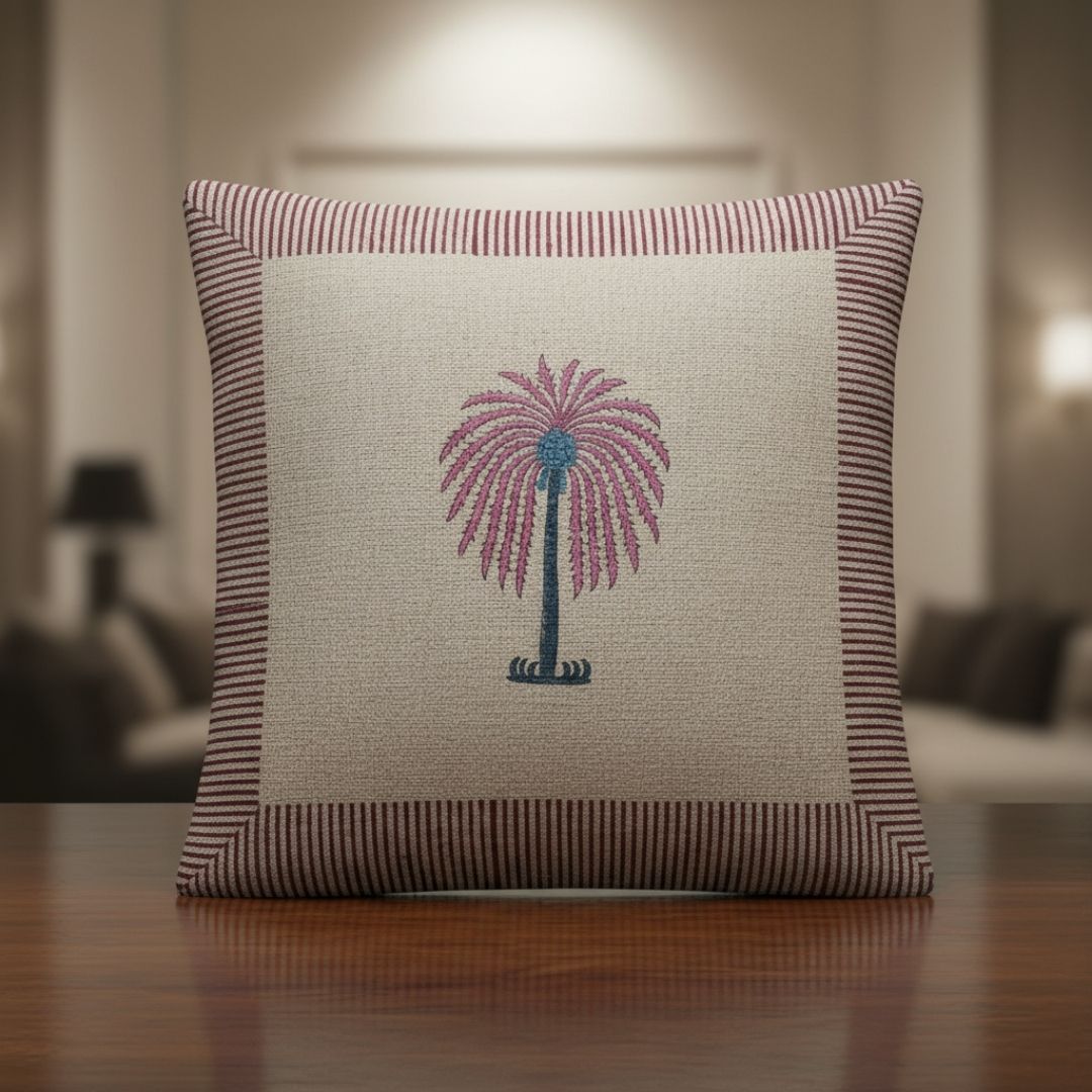 Block Printed Cotton Cushion Covers with Instrument Motif (Set of 2)