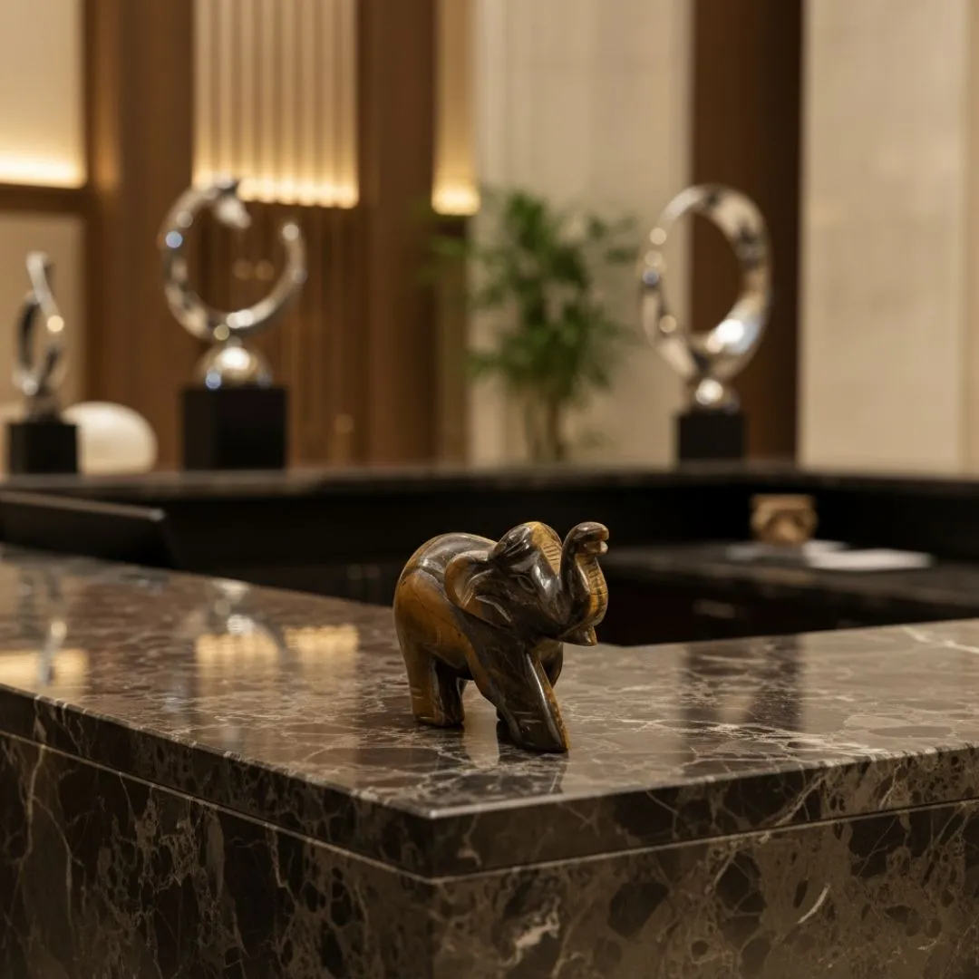Tiger Eye Gemstone Elephant Sculpture for Home Decor and Spiritual Balance