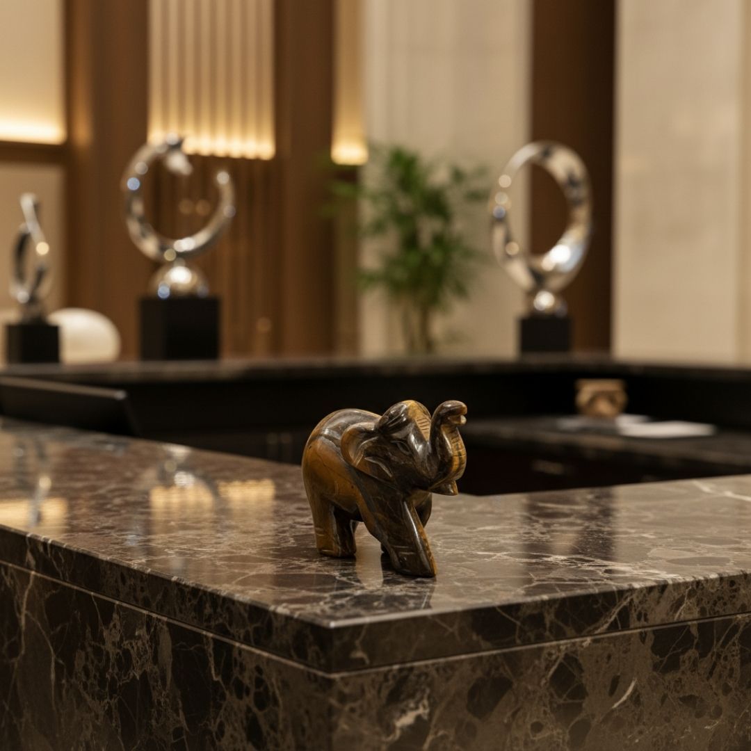 Tiger Eye Gemstone Elephant Sculpture for Home Decor and Spiritual Balance