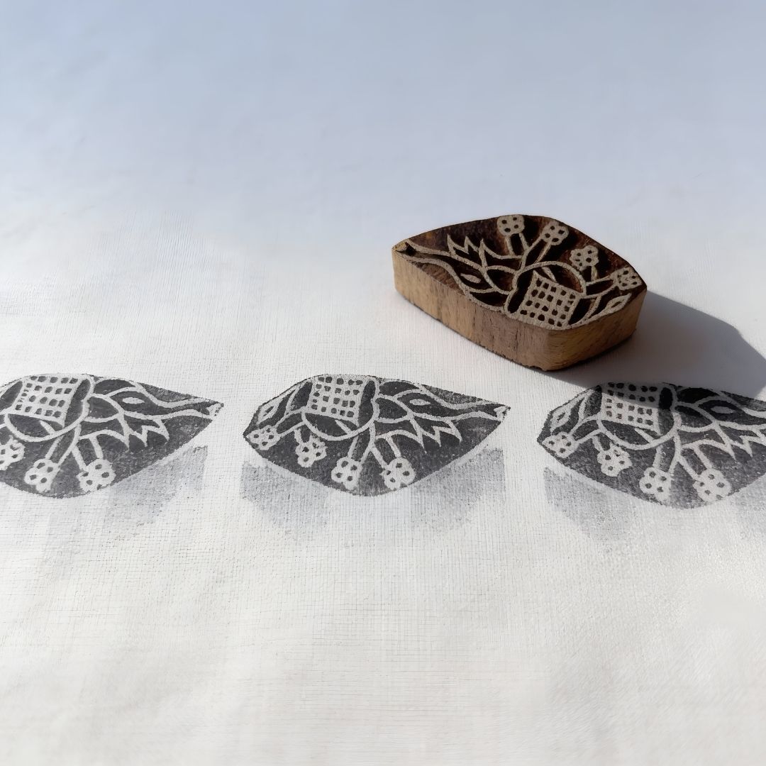 Mini Hand-Carved Roheda Wood Printing Block with Elephant Motif